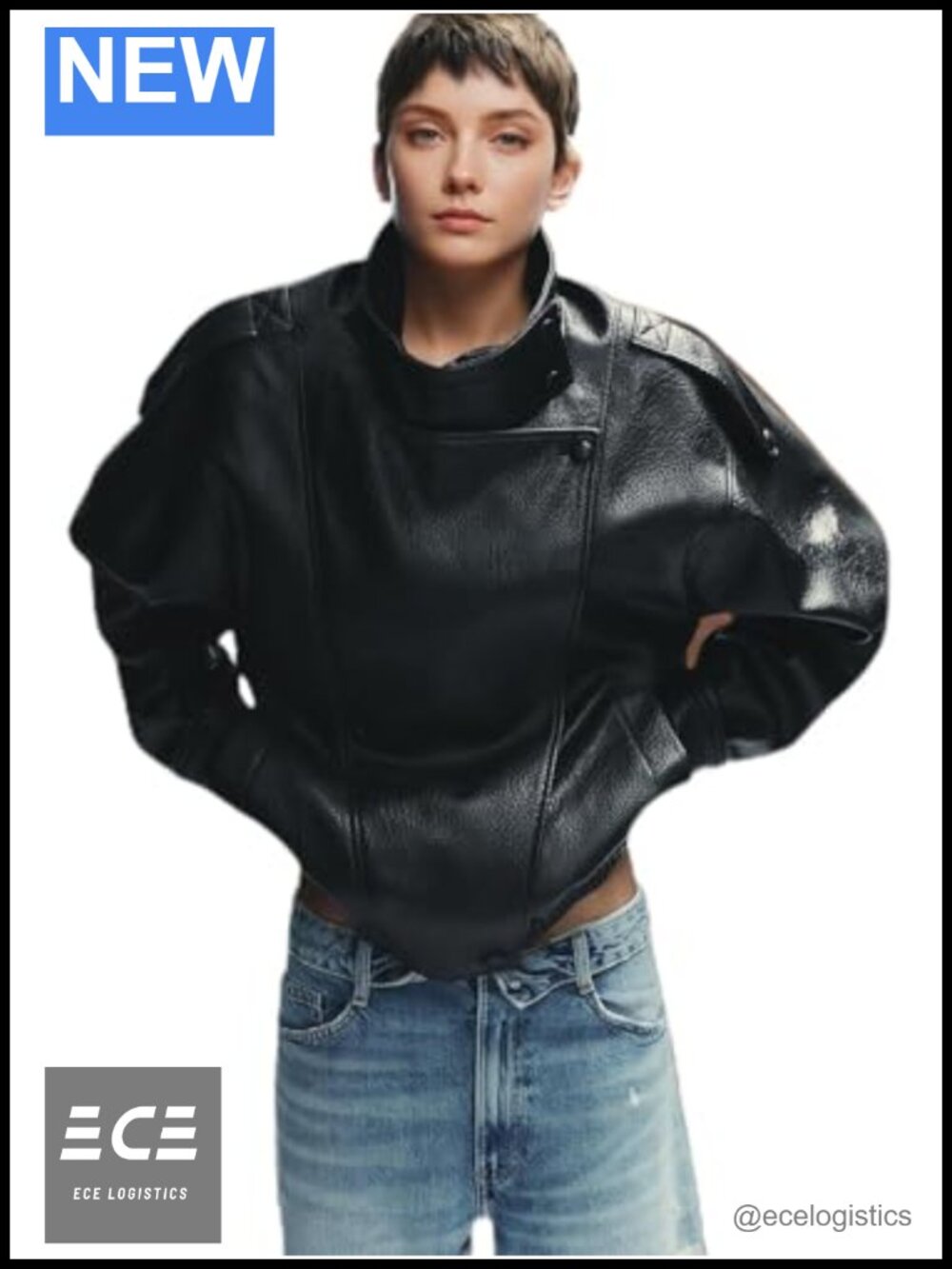 Women's Oversized Faux Leather Jacket Moto Zip Classic Outerwear
